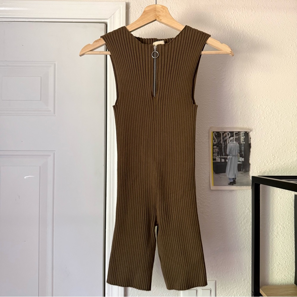 GIU GIU olive army khaki green rib ribbed chunky knit sleeveless biker romper